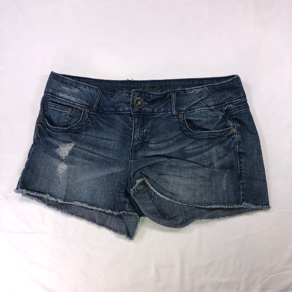 Candies Womens Low Rise Distressed Denim Cutoff Shorts Blue Size 9 Embroidered